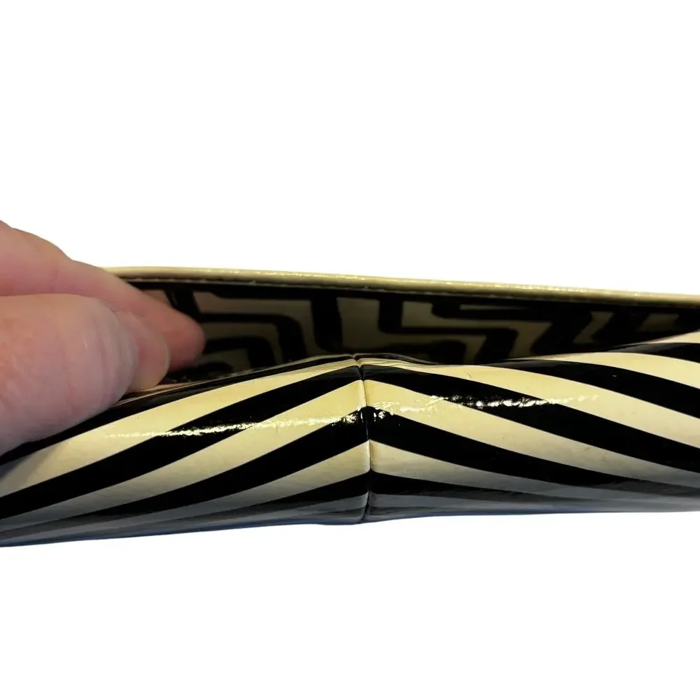 Lodis brand striped beige & black Chevron patent leather wallet clutch purse